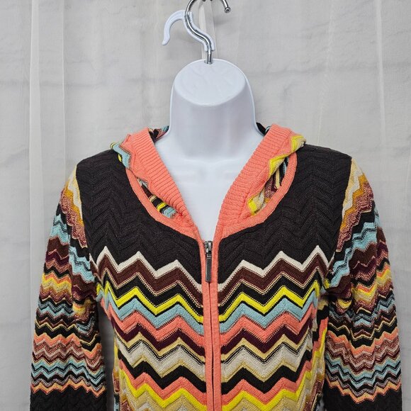 Missoni Target Cardigan Zip Retro Chevron Hooded Orange Brown XL - Picture 2 of 10